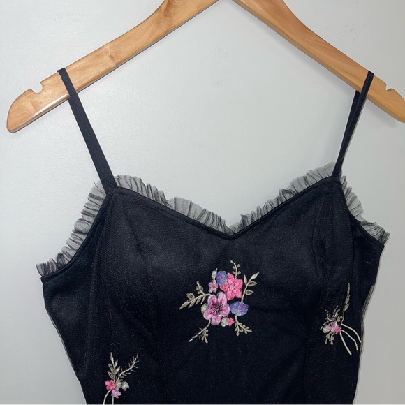 Sue Wong Dress Women's Size Medium Black Vintage Embroidered Floral Mesh Bustier - Picture 6 of 9